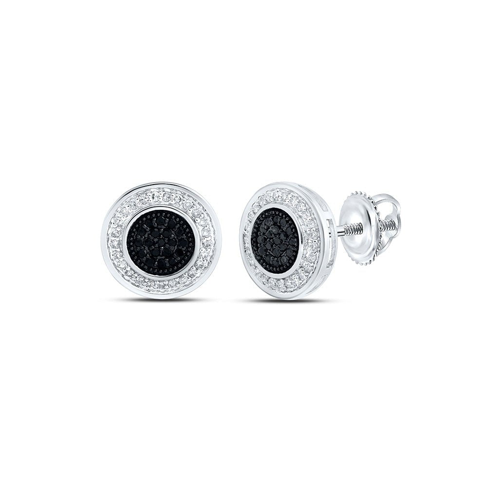 10kt White Gold Men's Round Black Diamond Circle Earrings - 1/4 Cttw | Splendid Jewellery - Splendid Jewellery