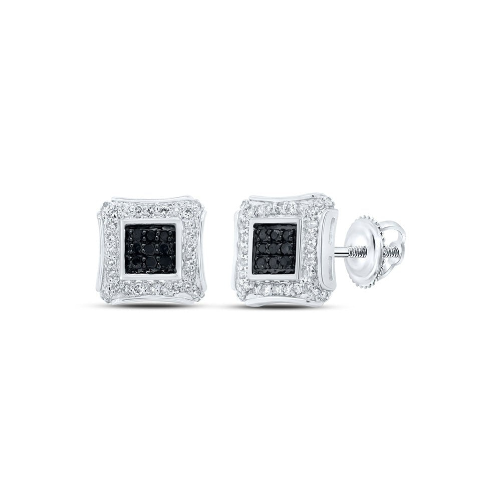 10kt White Gold Men's Round Black Diamond Square Earrings - 1/4 Cttw | Dashing Onyx Sparklers - Splendid Jewellery