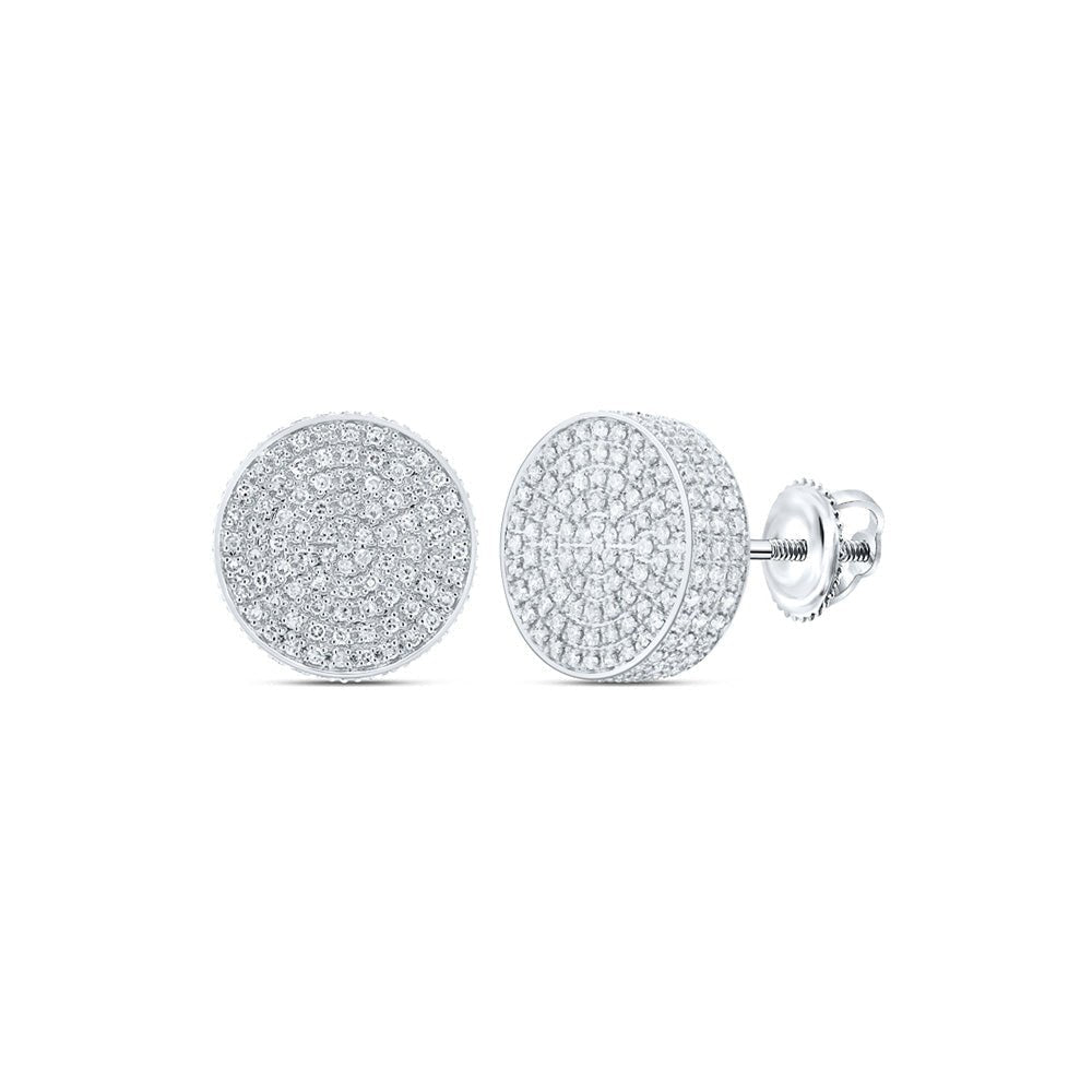 10kt White Gold Men's Round Diamond 3D Circle Earrings - Captivating Brilliance - Splendid Jewellery