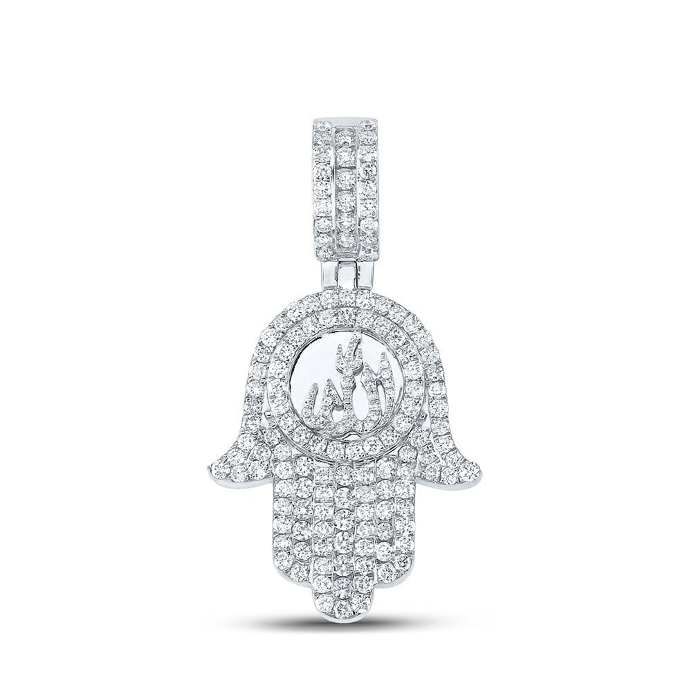 10kt White Gold Men's Round Diamond Allah Hamsa Charm Pendant 3 Cttw | Splendid Jewellery - Splendid Jewellery