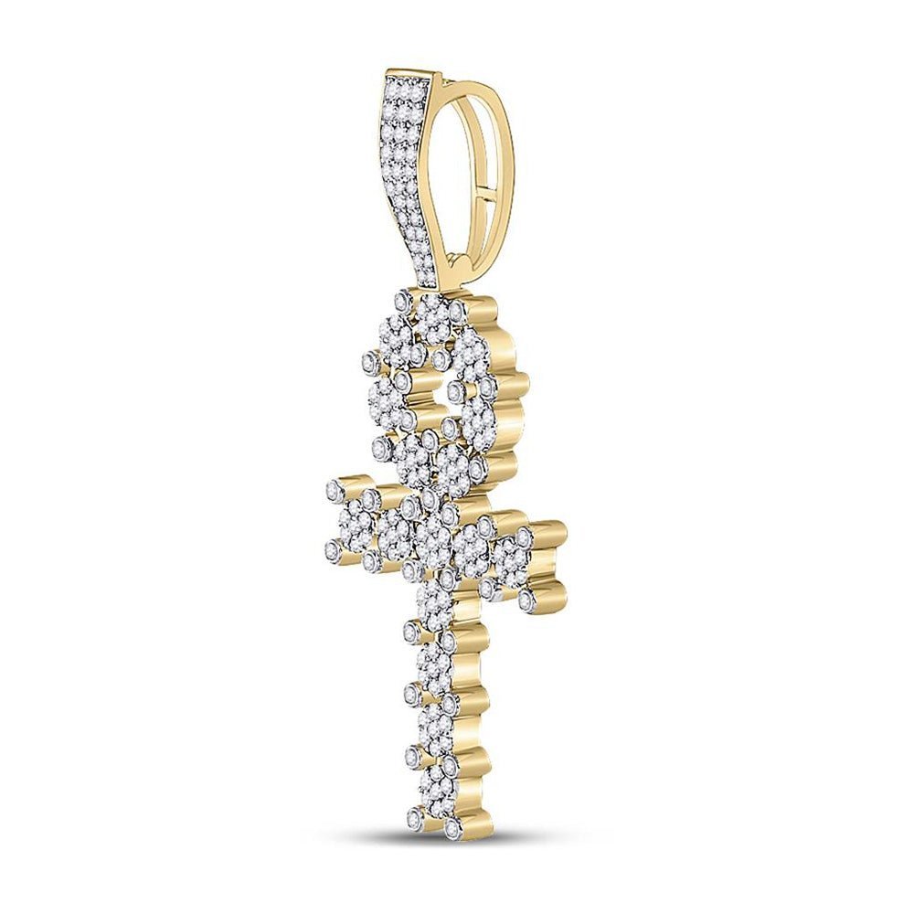10kt White Gold Men's Round Diamond Ankh Cross Charm Pendant - 1 Cttw | Splendid Jewellery - Splendid Jewellery
