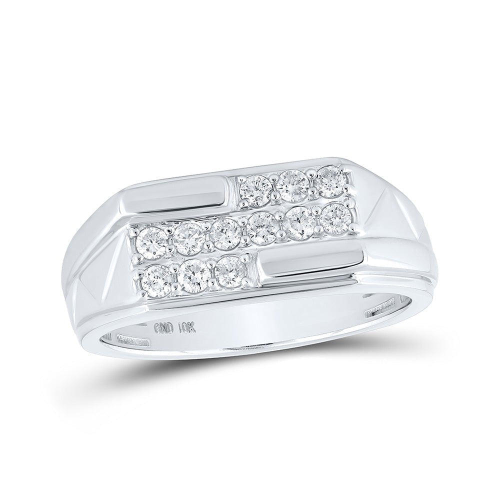 10kt White Gold Men's Round Diamond Band Ring 1/2 Cttw - Exquisite Brilliance - Splendid Jewellery