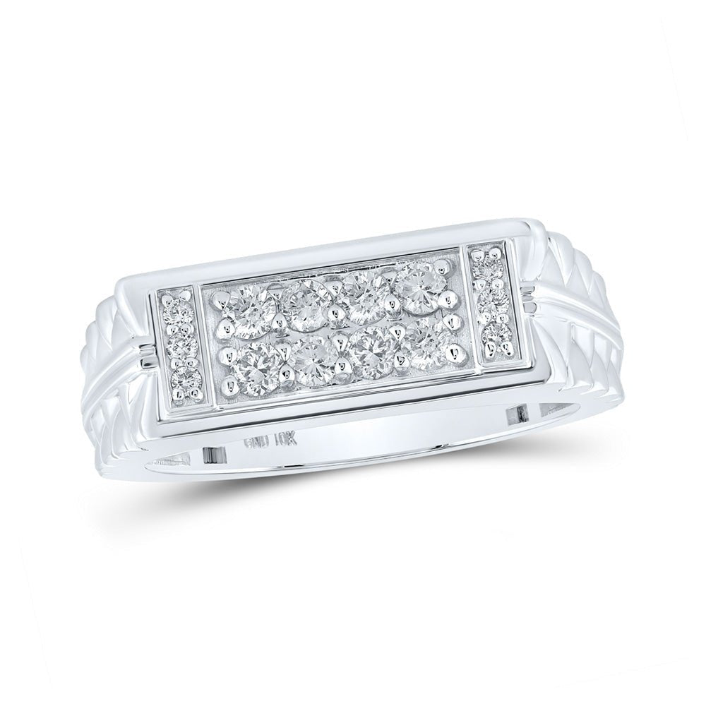 10kt White Gold Men's Round Diamond Band Ring - Exquisite Brilliance - Splendid Jewellery