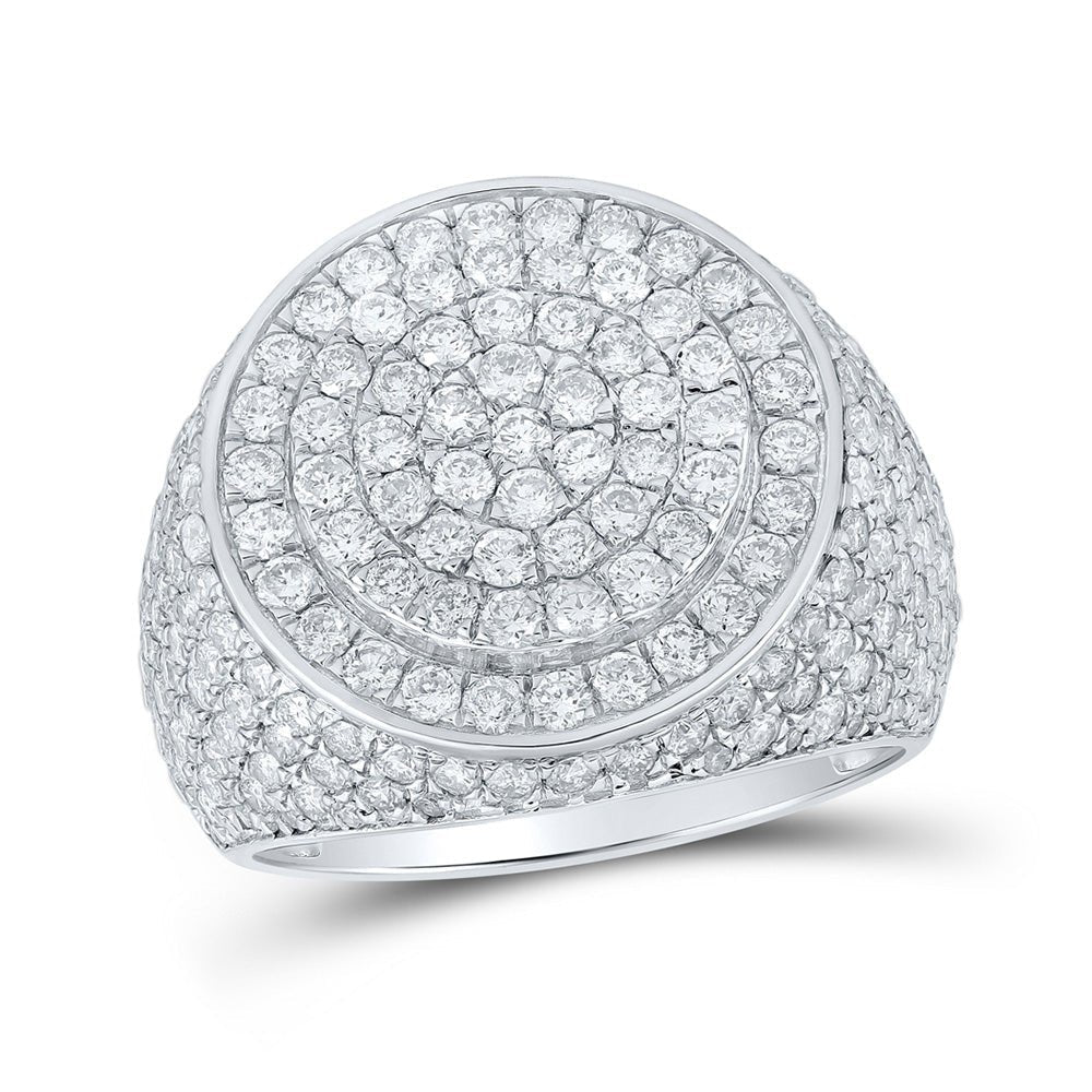 10kt White Gold Men's Round Diamond Circle Cluster Ring - Stunning Brilliance - Splendid Jewellery