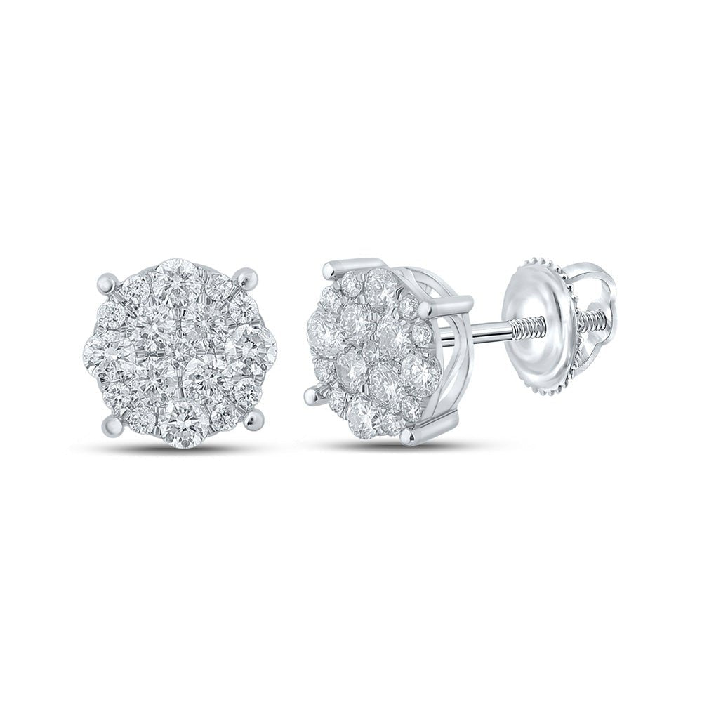 10kt White Gold Men's Round Diamond Cluster Earrings 3/4 Cttw | Exquisite Brilliance - Splendid Jewellery