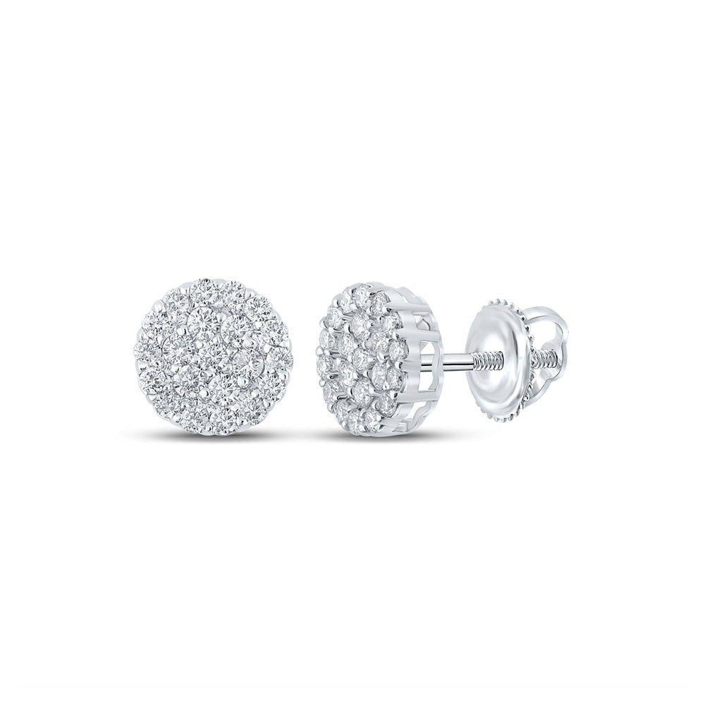 10kt White Gold Men's Round Diamond Cluster Earrings - Captivating Brilliance - Splendid Jewellery