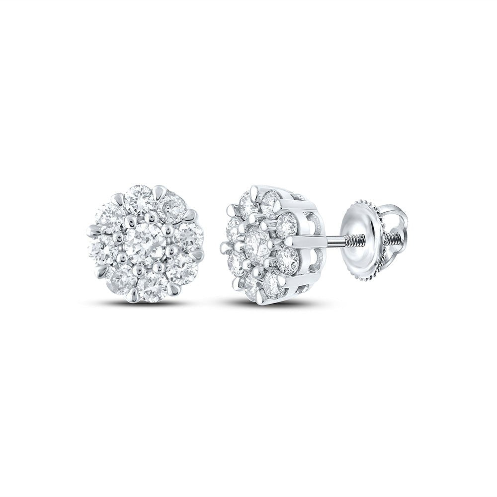 10kt White Gold Men's Round Diamond Cluster Earrings - Captivating Brilliance - Splendid Jewellery