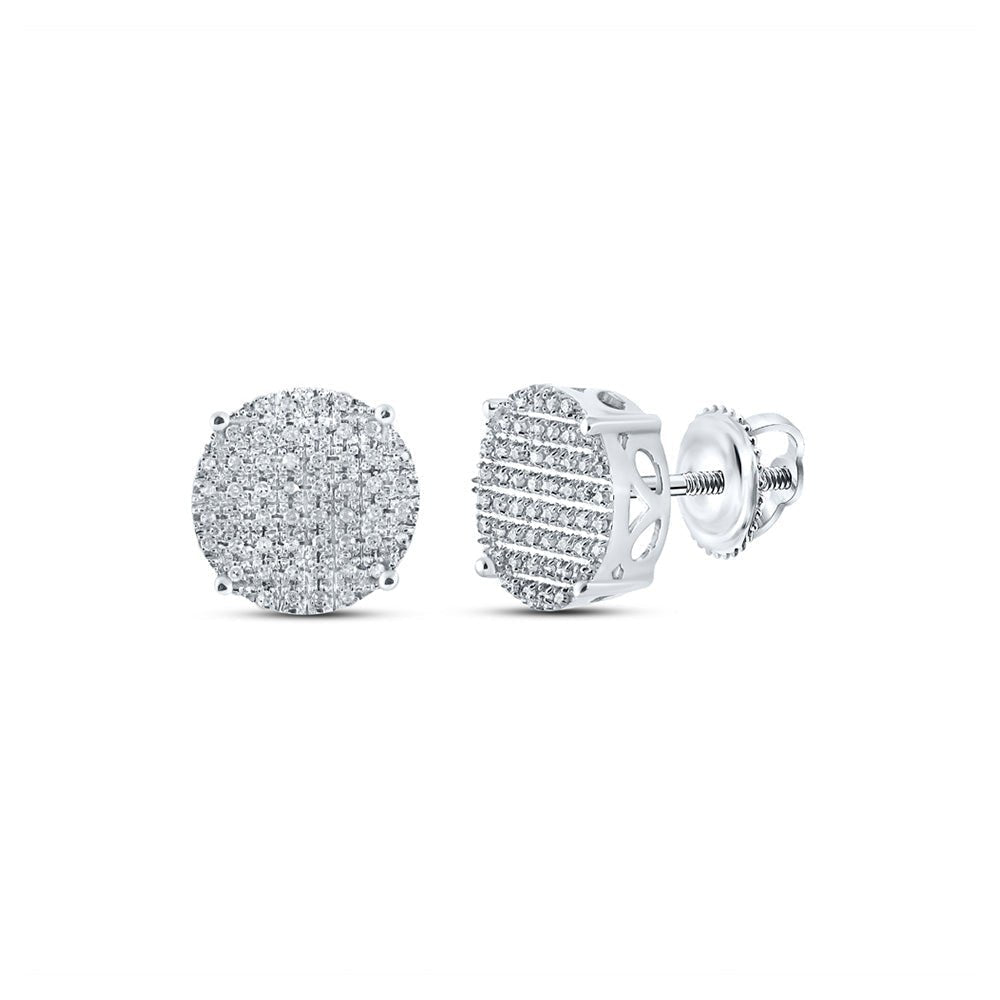 10kt White Gold Men's Round Diamond Cluster Earrings - Captivating Brilliance - Splendid Jewellery