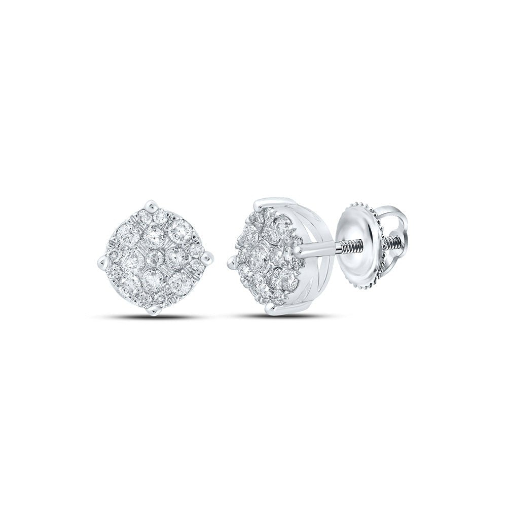 10kt White Gold Men's Round Diamond Cluster Earrings - Captivating Brilliance - Splendid Jewellery