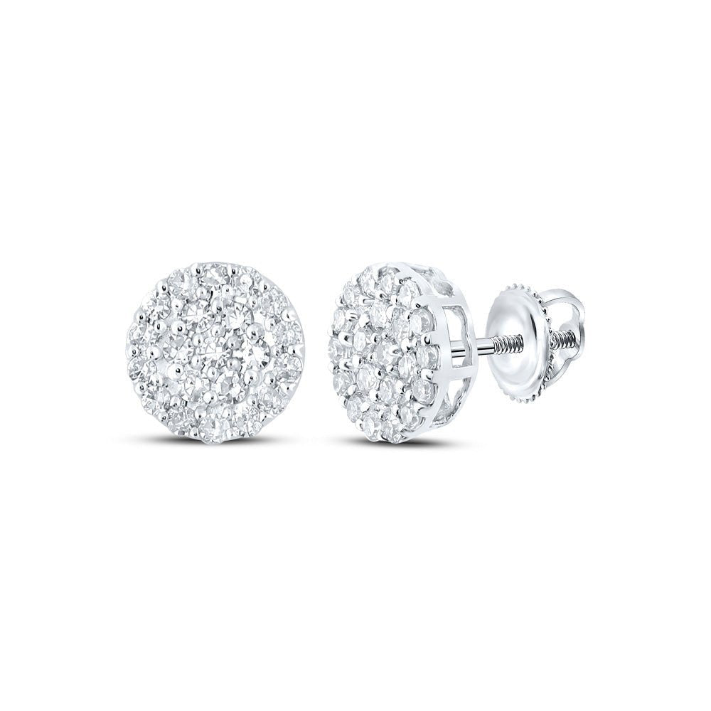 10kt White Gold Men's Round Diamond Cluster Earrings - Captivating Brilliance - Splendid Jewellery