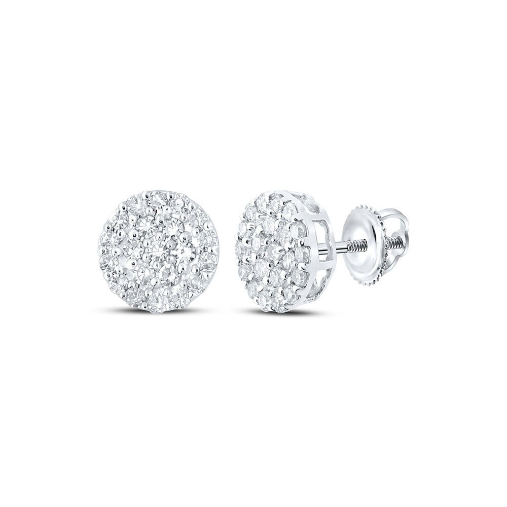10kt White Gold Men's Round Diamond Cluster Earrings - Captivating Brilliance - Splendid Jewellery