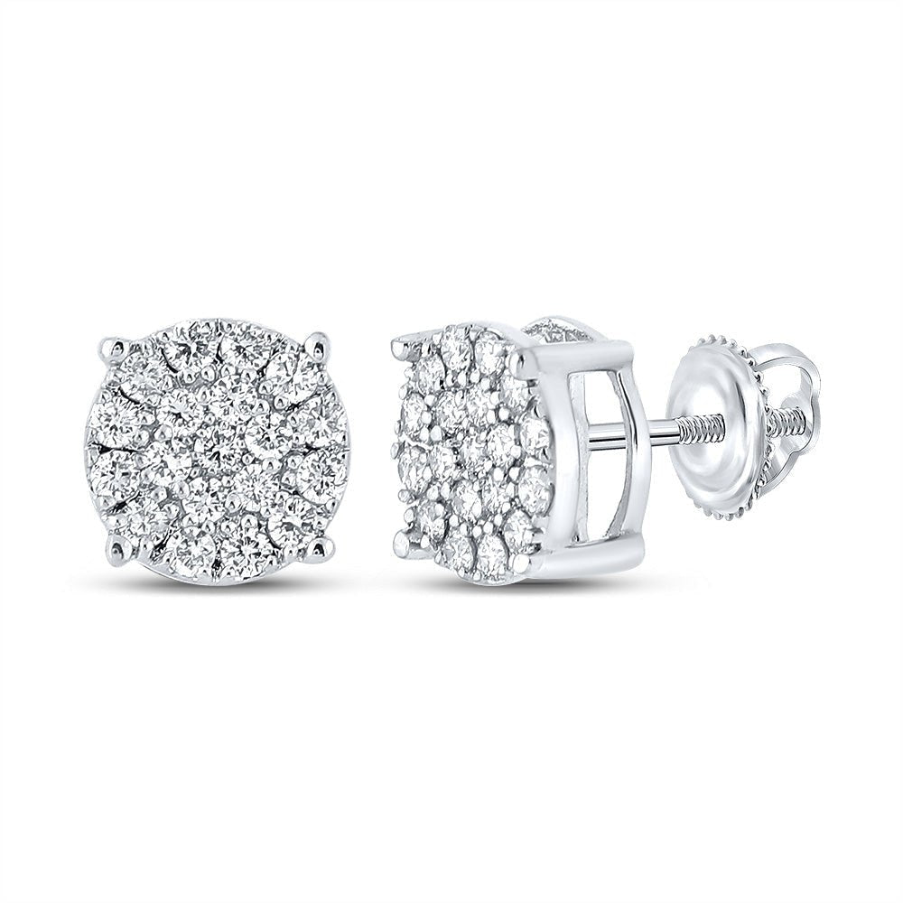 10kt White Gold Men's Round Diamond Cluster Earrings - Dazzling Brilliance - Splendid Jewellery