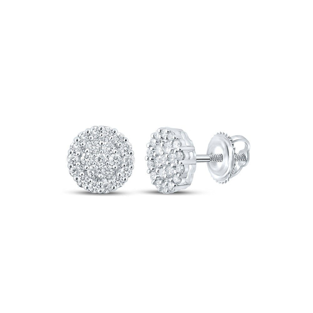 10kt White Gold Men's Round Diamond Cluster Earrings - Exquisite Brilliance - Splendid Jewellery