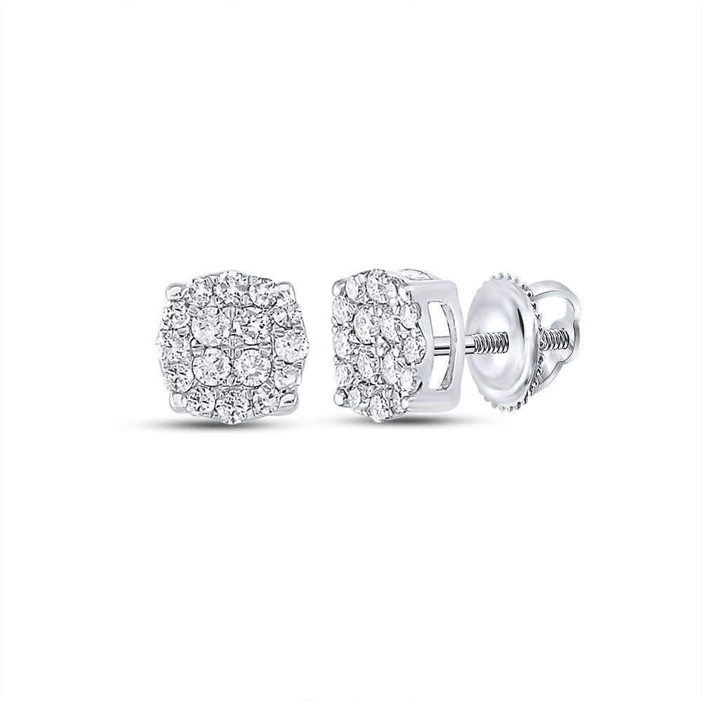 10kt White Gold Men's Round Diamond Cluster Earrings - Exquisite Brilliance - Splendid Jewellery