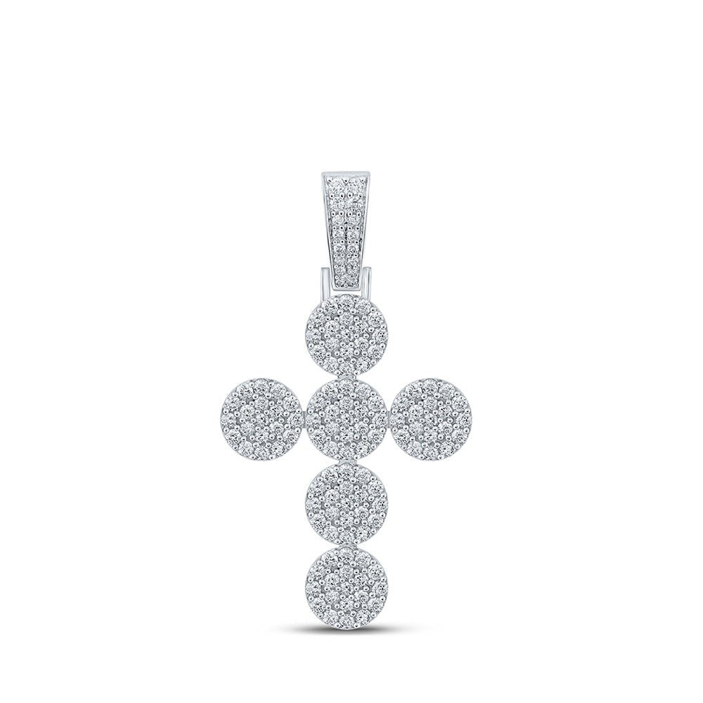 10kt White Gold Men's Round Diamond Cross Charm Pendant - 2 Cttw | Splendid Jewellery - Splendid Jewellery
