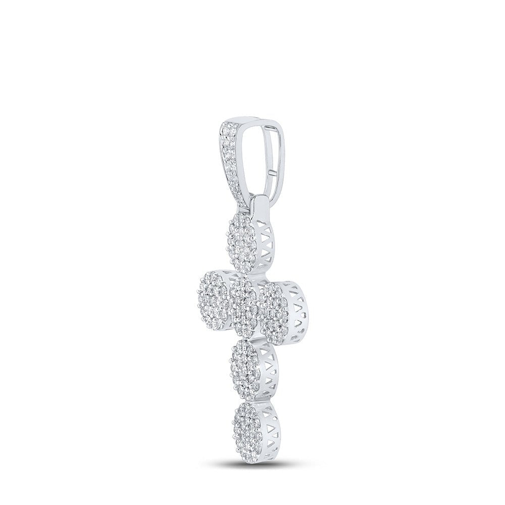 10kt White Gold Men's Round Diamond Cross Charm Pendant - 2 Cttw | Splendid Jewellery - Splendid Jewellery