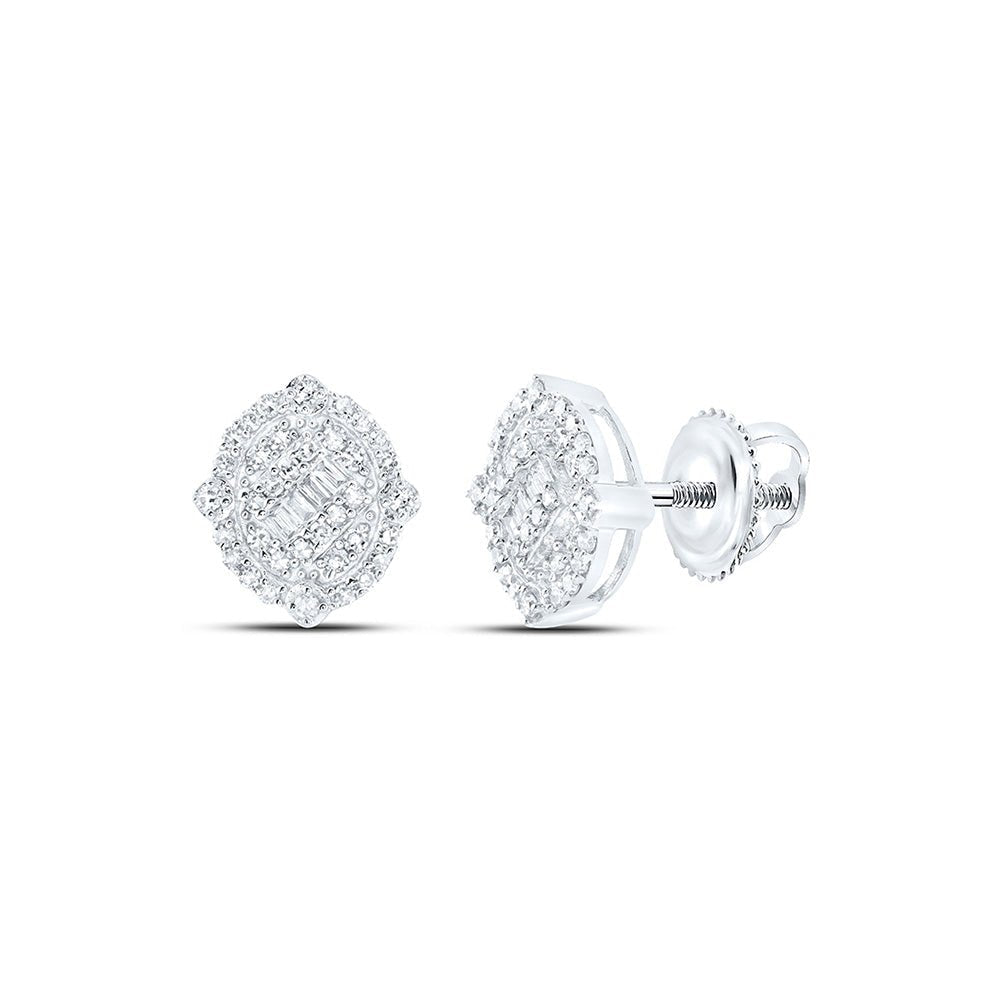 10kt White Gold Men's Round Diamond Oval Earrings - 3/8 Cttw | Dazzling Gems - Splendid Jewellery