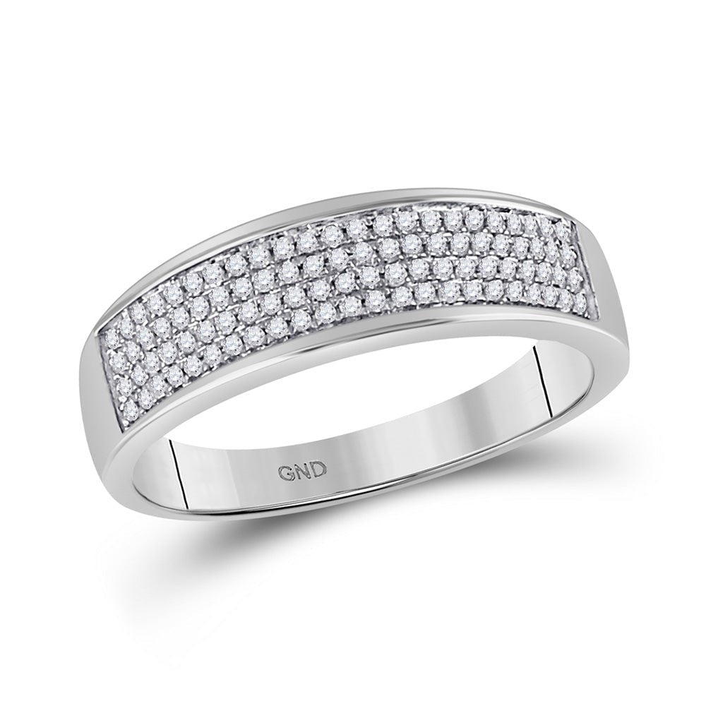10kt White Gold Men's Round Diamond Pave Band Ring - Exquisite Brilliance - Splendid Jewellery