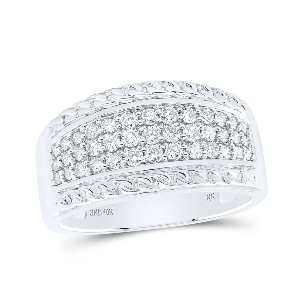 10kt White Gold Mens Round Diamond Rope - accent Band Ring 3/4 Cttw - Splendid Jewellery