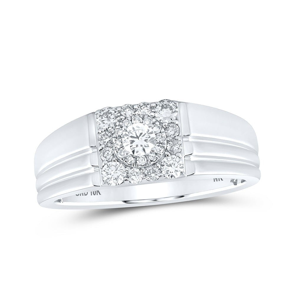 10kt White Gold Men's Round Diamond Solitaire Band Ring - A Dazzling Statement of Masculine Elegance - Splendid Jewellery