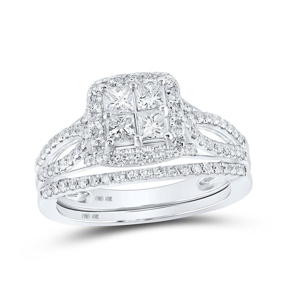 10kt White Gold Princess Diamond Bridal Wedding Ring Band Set - A Majestic Affair - Splendid Jewellery