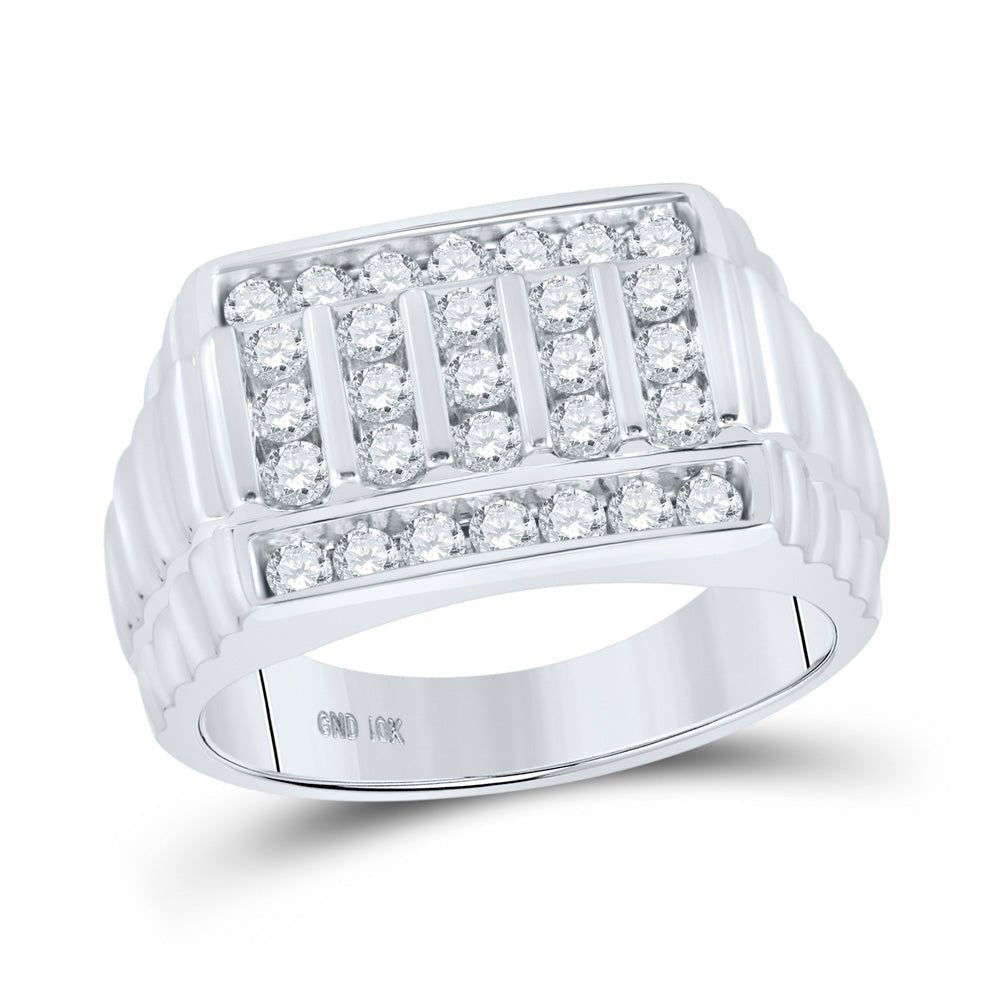 10kt White Gold Ribbed Diamond Men's Fashion Ring - 1 Cttw - Splendid Jewellery