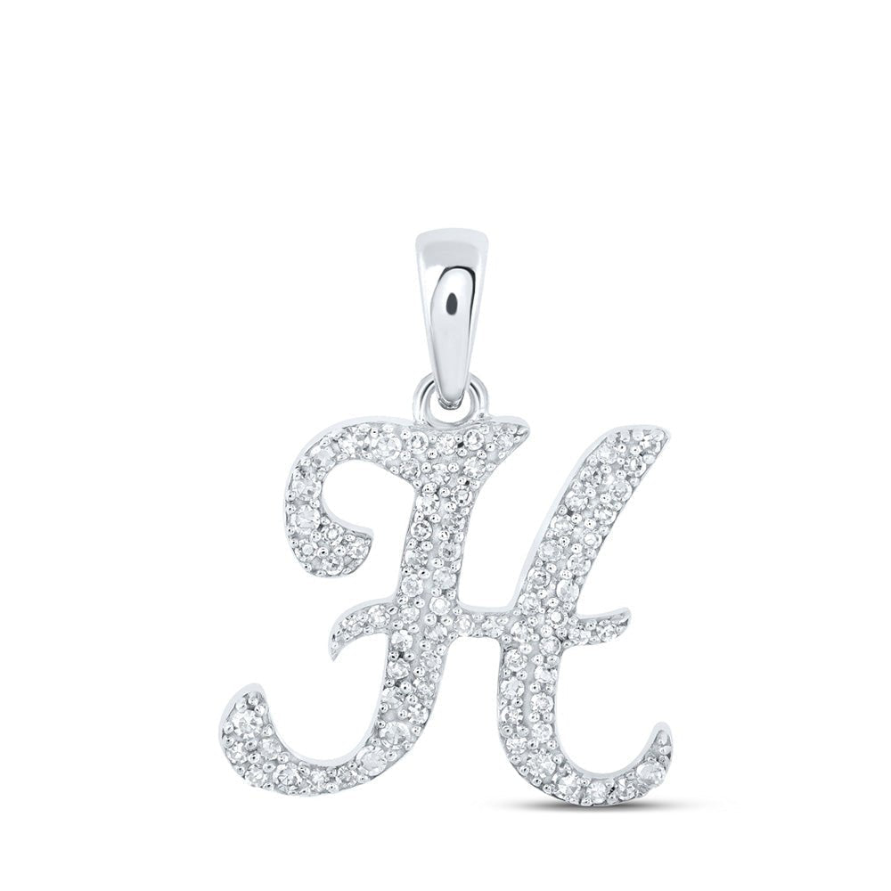 10kt White Gold Round Diamond H Initial Pendant - Personalized Elegance - Splendid Jewellery