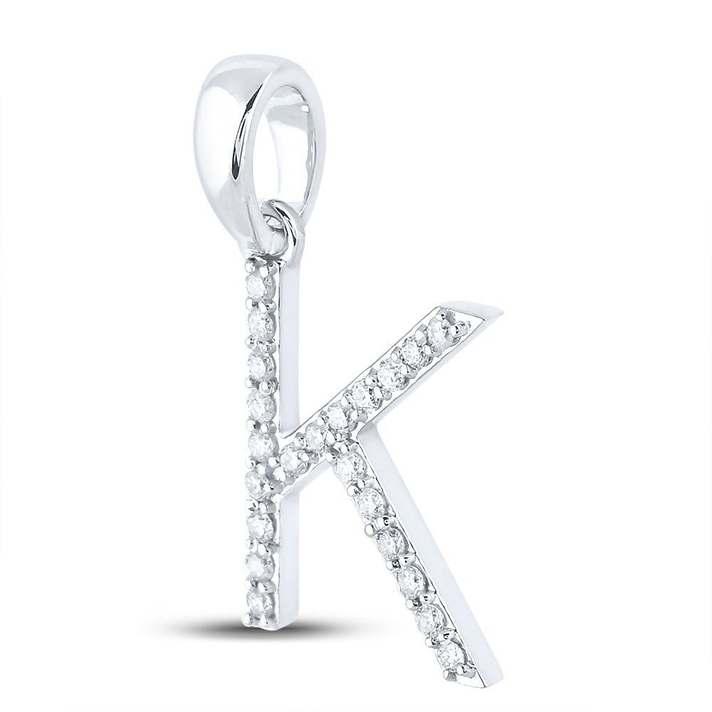 10kt White Gold Round Diamond Initial K Letter Pendant - Splendid Jewellery
