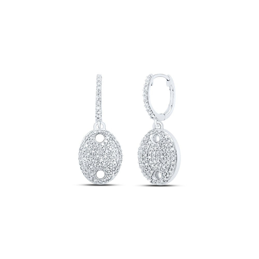 10kt White Gold Sparkling Diamond Oval Dangle Earrings - Splendid Jewellery