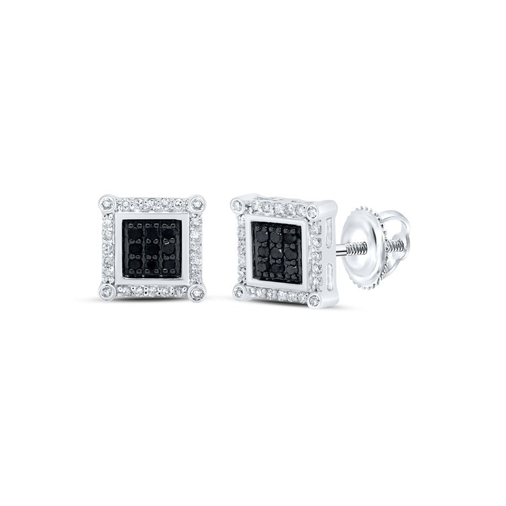 10kt White Gold Square Black Diamond Men's Earrings - 1/4 Cttw, Splendid Jewellery - Splendid Jewellery