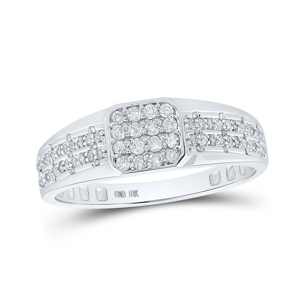 10kt White Gold Square Diamond Men's Ring - 1/3 Cttw - Splendid Jewellery