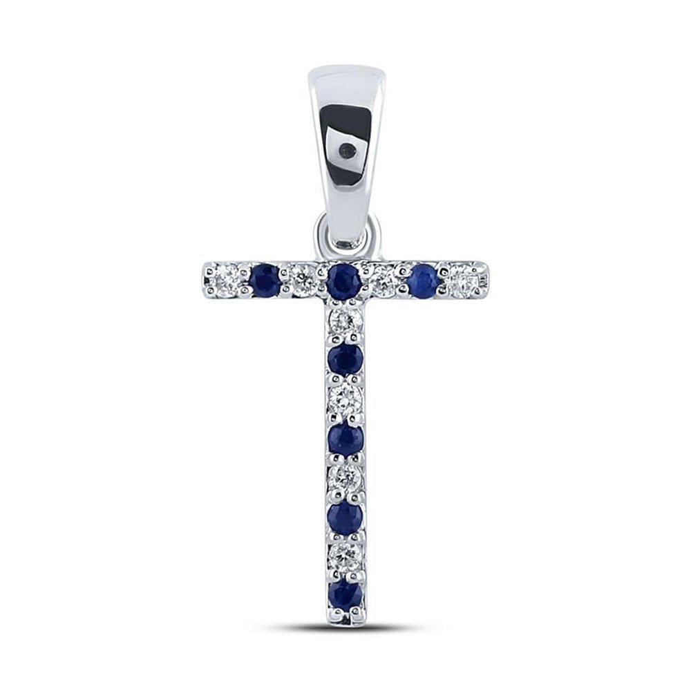 10kt White Gold T - Shaped Sapphire and Diamond Initial Pendant - Splendid Jewellery