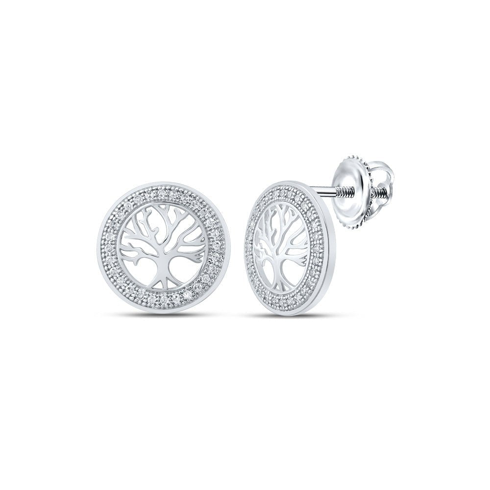 10kt White Gold Tree of Life Circle Earrings with Sparkling Diamonds - Splendid Jewellery