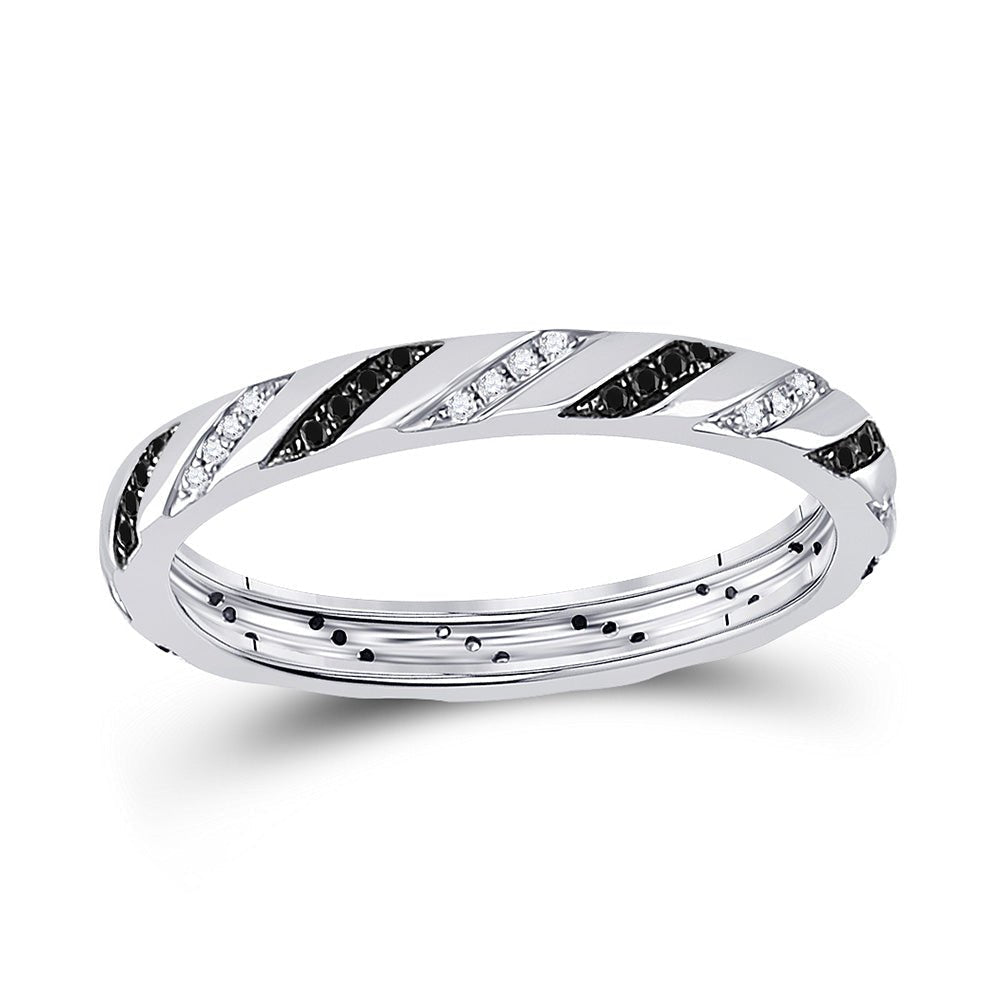 10kt White Gold Women's Round Black Color Enhanced Diamond Eternity Ring - The Mesmerizing Noir Eternity - Splendid Jewellery