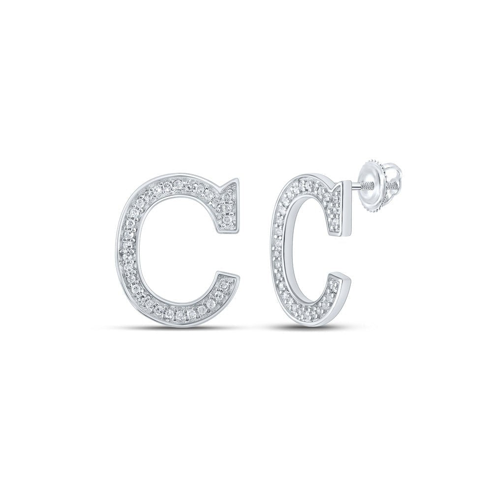 10kt White Gold Womens Round Diamond C Initial Letter Earrings 1/8 Cttw - Sparkling Sophistication - Splendid Jewellery