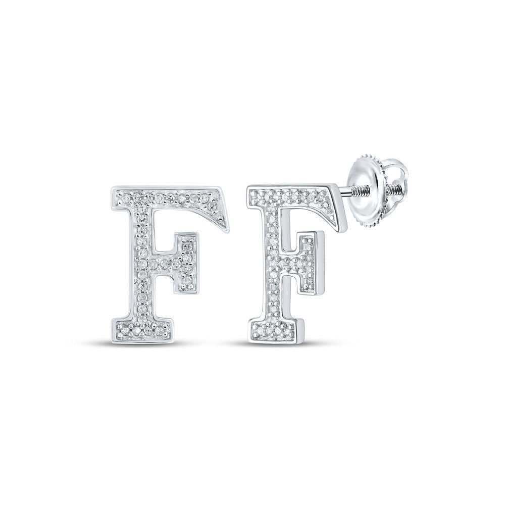 10kt White Gold Womens Round Diamond F Initial Letter Earrings 1/8 Cttw | Personalized Brilliance - Splendid Jewellery
