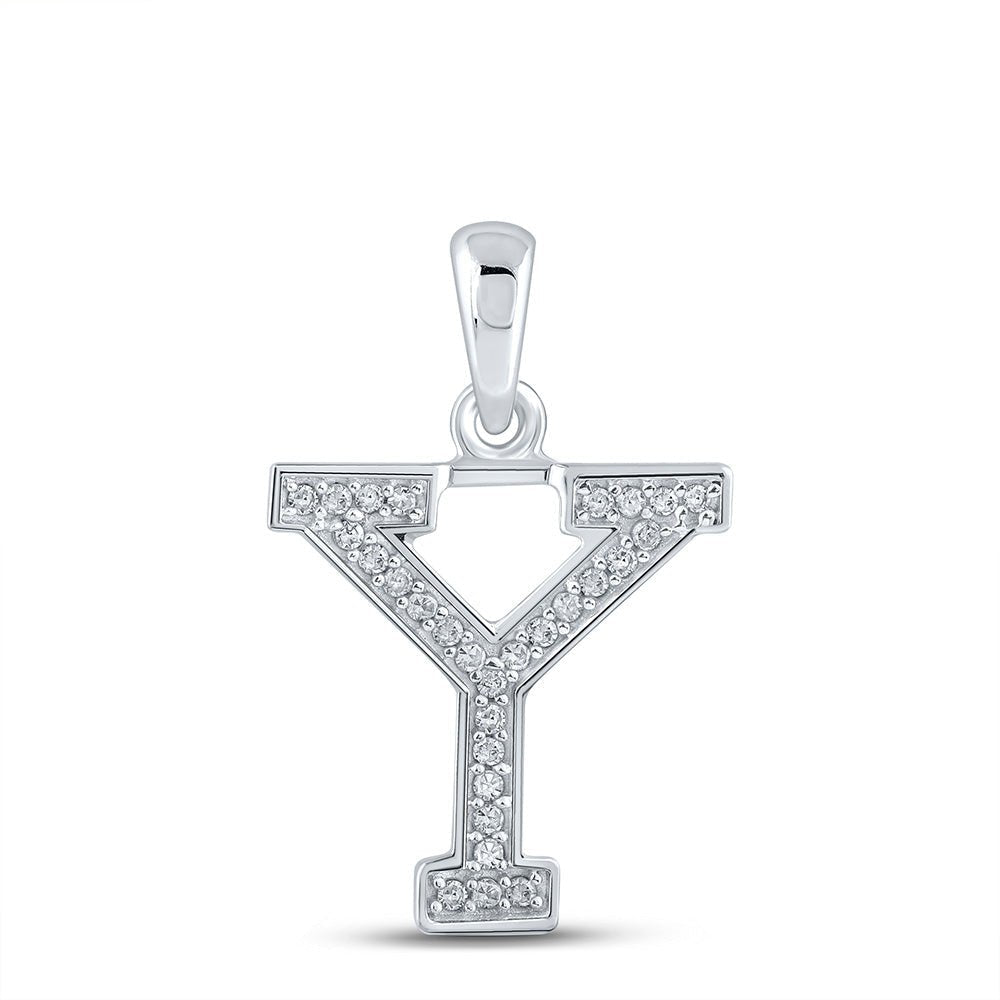 10kt White Gold Womens Round Diamond Initial Y Letter Pendant - Personalized Elegance - Splendid Jewellery