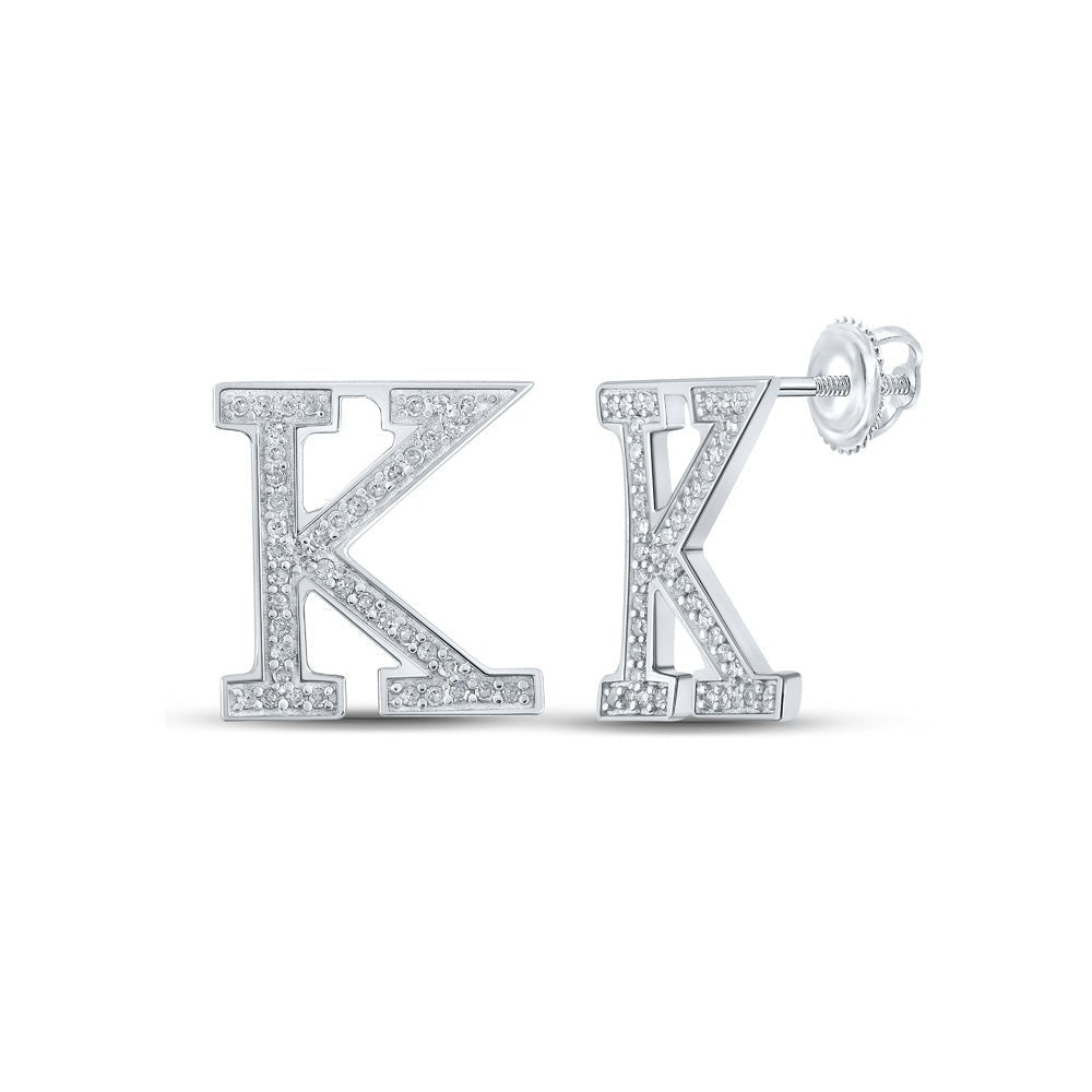 10kt White Gold Womens Round Diamond K Initial Letter Earrings 1/6 Cttw | Personalized Brilliance - Splendid Jewellery