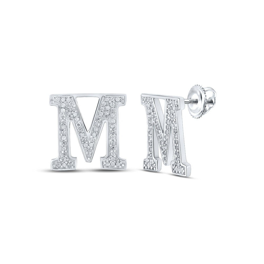 10kt White Gold Womens Round Diamond M Initial Letter Earrings 1/4 Cttw | Personalized Brilliance - Splendid Jewellery