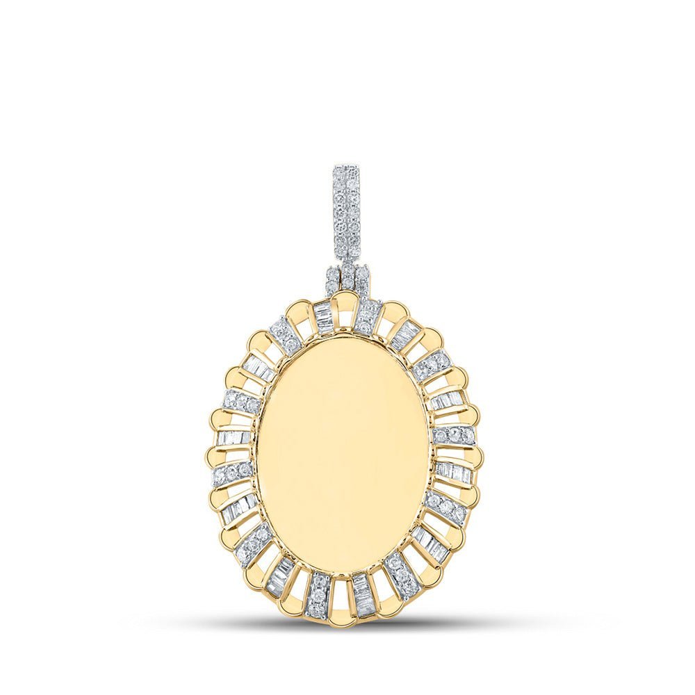 10kt Yellow Gold Baguette and Round Diamond Charm Pendant for Men - 1 Cttw - Splendid Jewellery