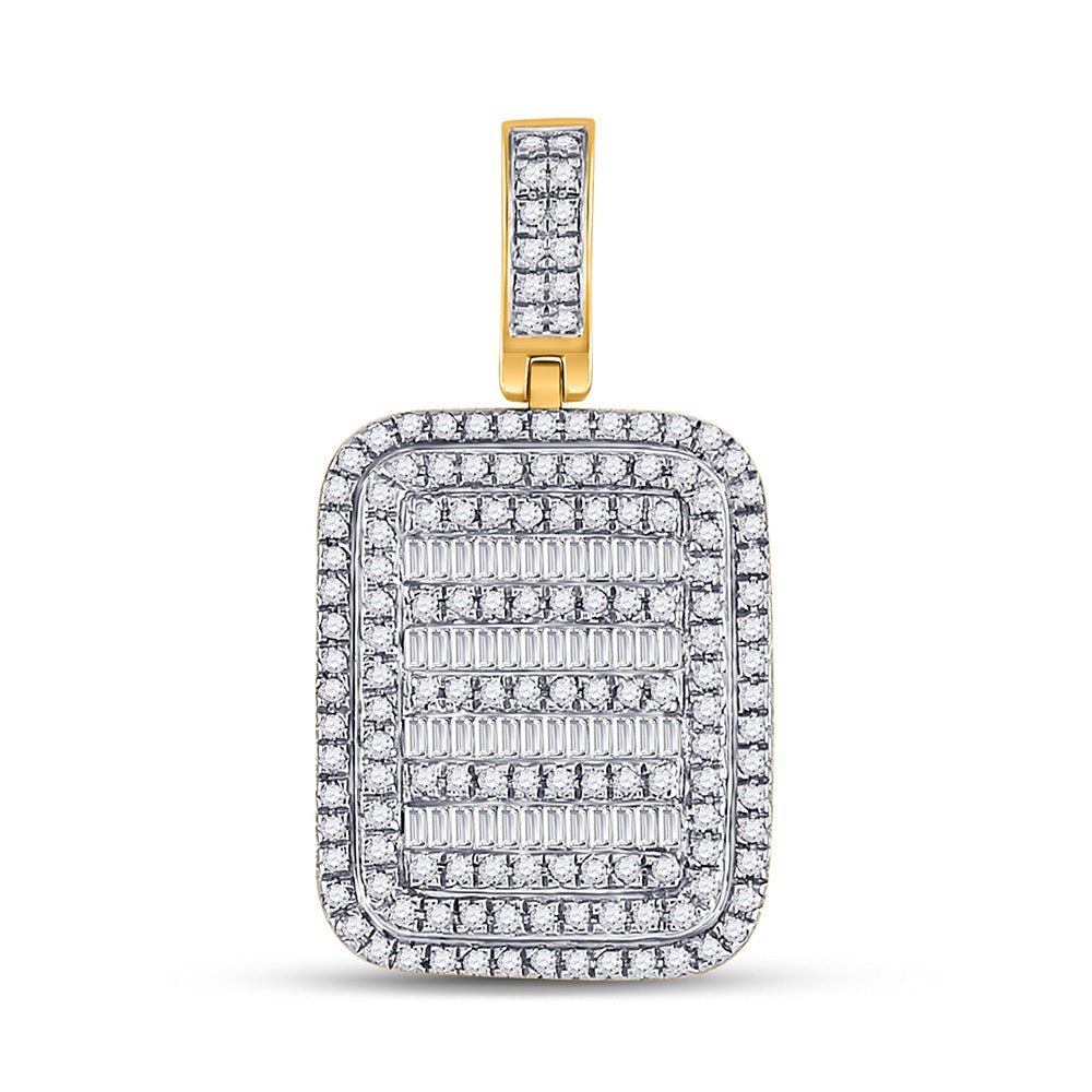 10kt Yellow Gold Baguette and Round Diamond Charm Pendant for Men - 3/4 Cttw - Splendid Jewellery
