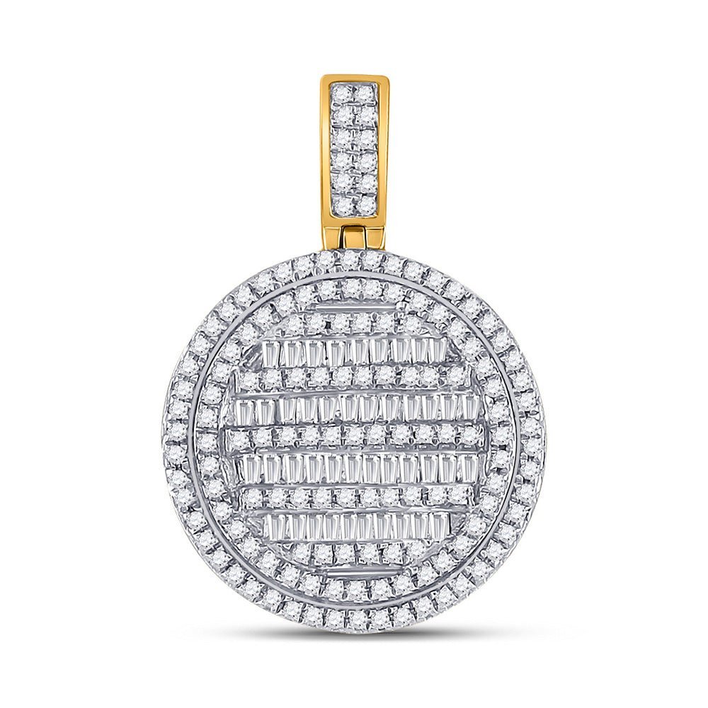 10kt Yellow Gold Baguette and Round Diamond Circle Charm Pendant for Men - 3/4 Cttw - Splendid Jewellery