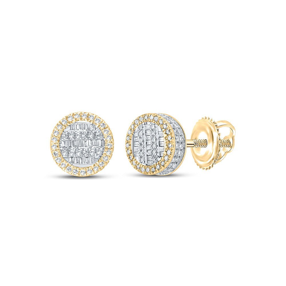 10kt Yellow Gold Baguette and Round Diamond Circle Earrings - 5/8 Cttw - Splendid Jewellery