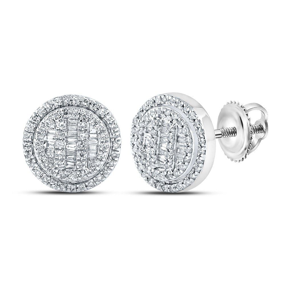 10kt Yellow Gold Baguette and Round Diamond Cluster Earrings for Men - 1/2 Cttw - Splendid Jewellery