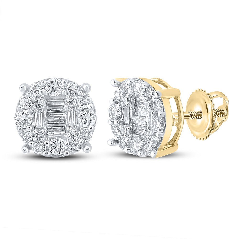 10kt Yellow Gold Baguette and Round Diamond Cluster Earrings for Men - 5/8 Cttw - Splendid Jewellery