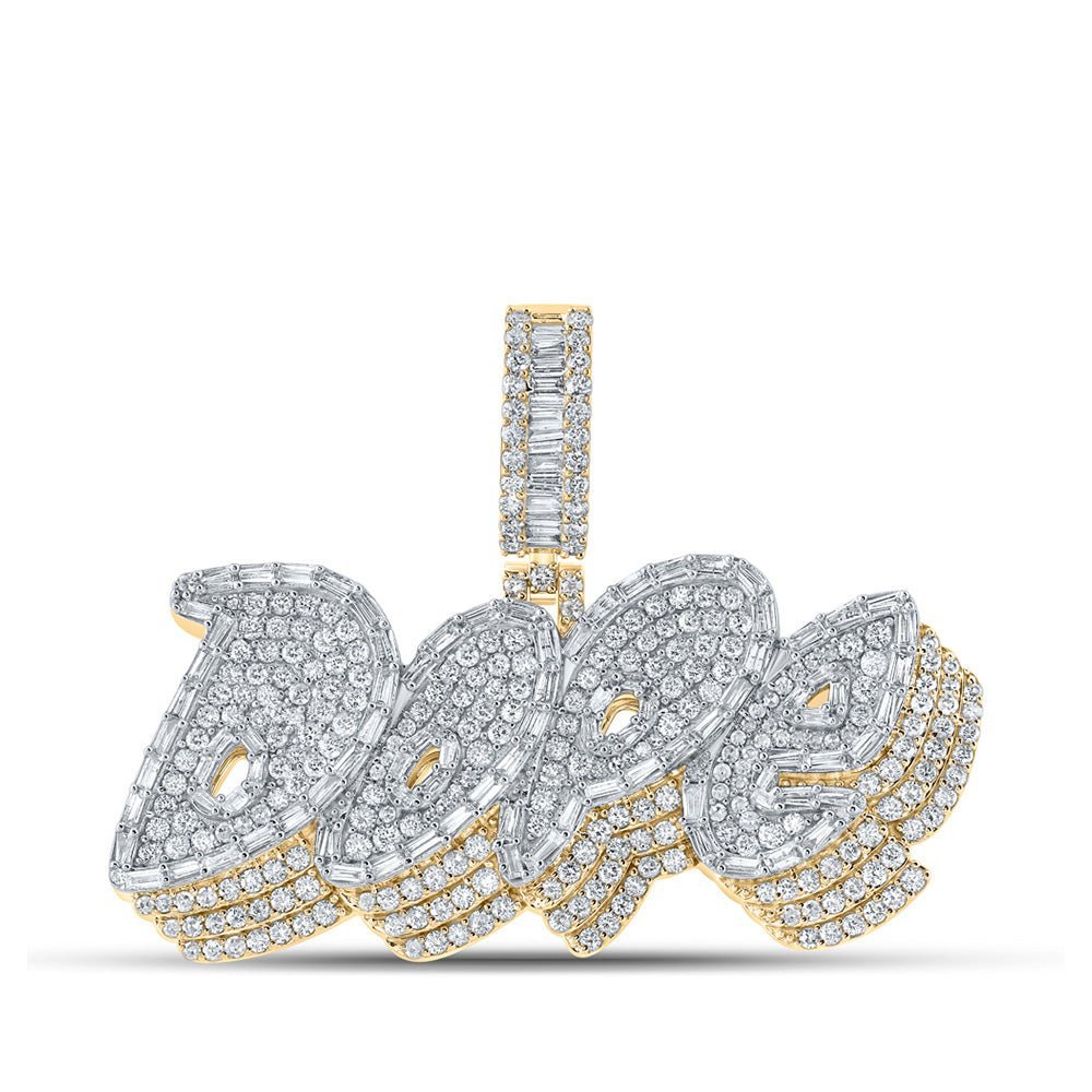 10kt Yellow Gold Baguette and Round Diamond Dope Charm Pendant - 3 - 3/4 Cttw - Splendid Jewellery