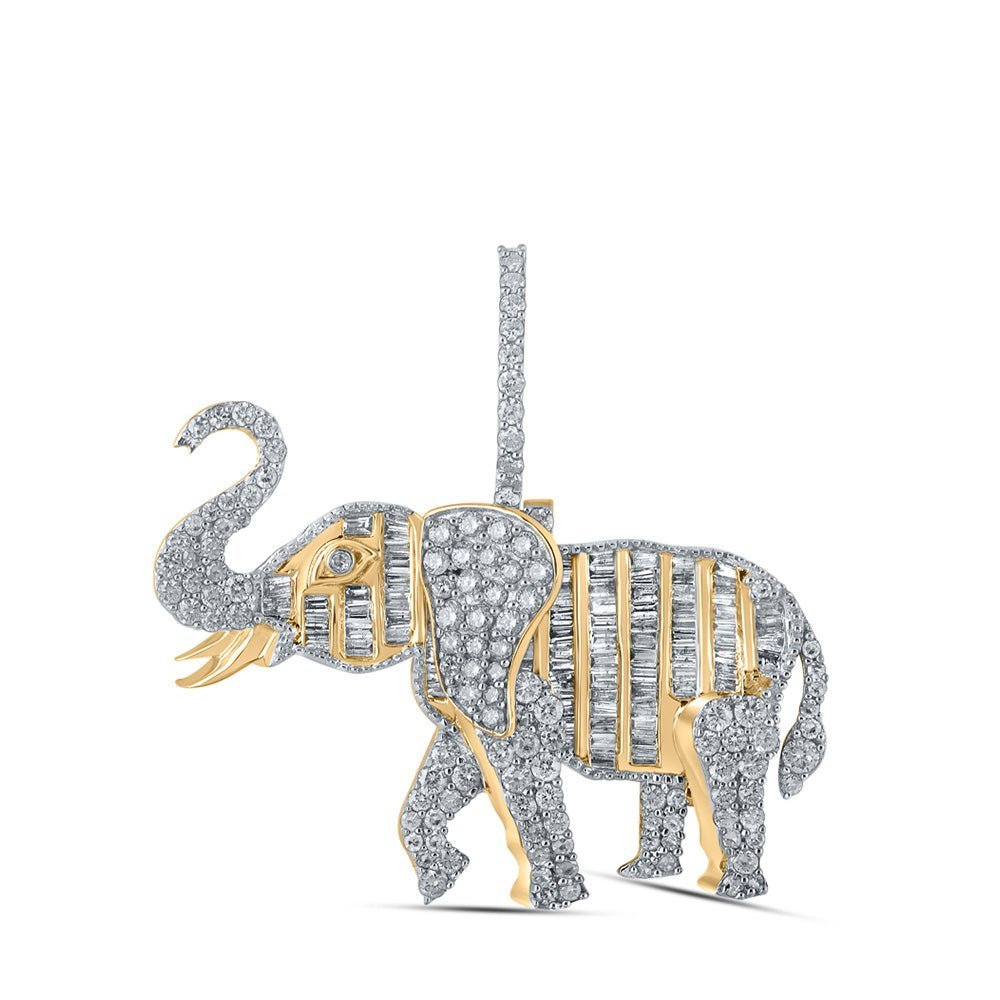 10kt Yellow Gold Baguette and Round Diamond Elephant Charm Pendant - 2 - 1/3 Cttw - Splendid Jewellery