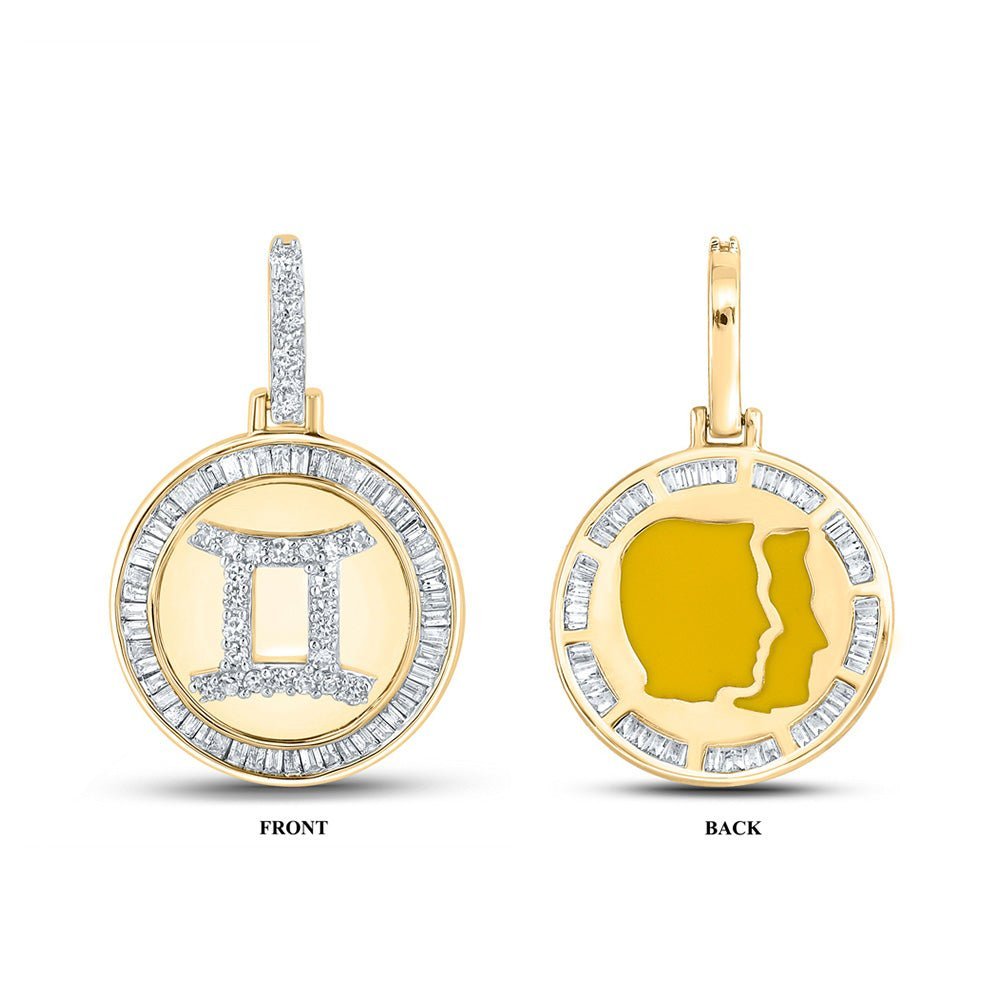 10kt Yellow Gold Baguette and Round Diamond Gemini Sign Charm Pendant for Men - 1/2 Cttw - Splendid Jewellery