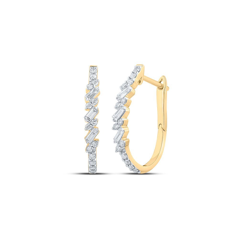 10kt Yellow Gold Baguette and Round Diamond Hoop Earrings - Splendid Jewellery