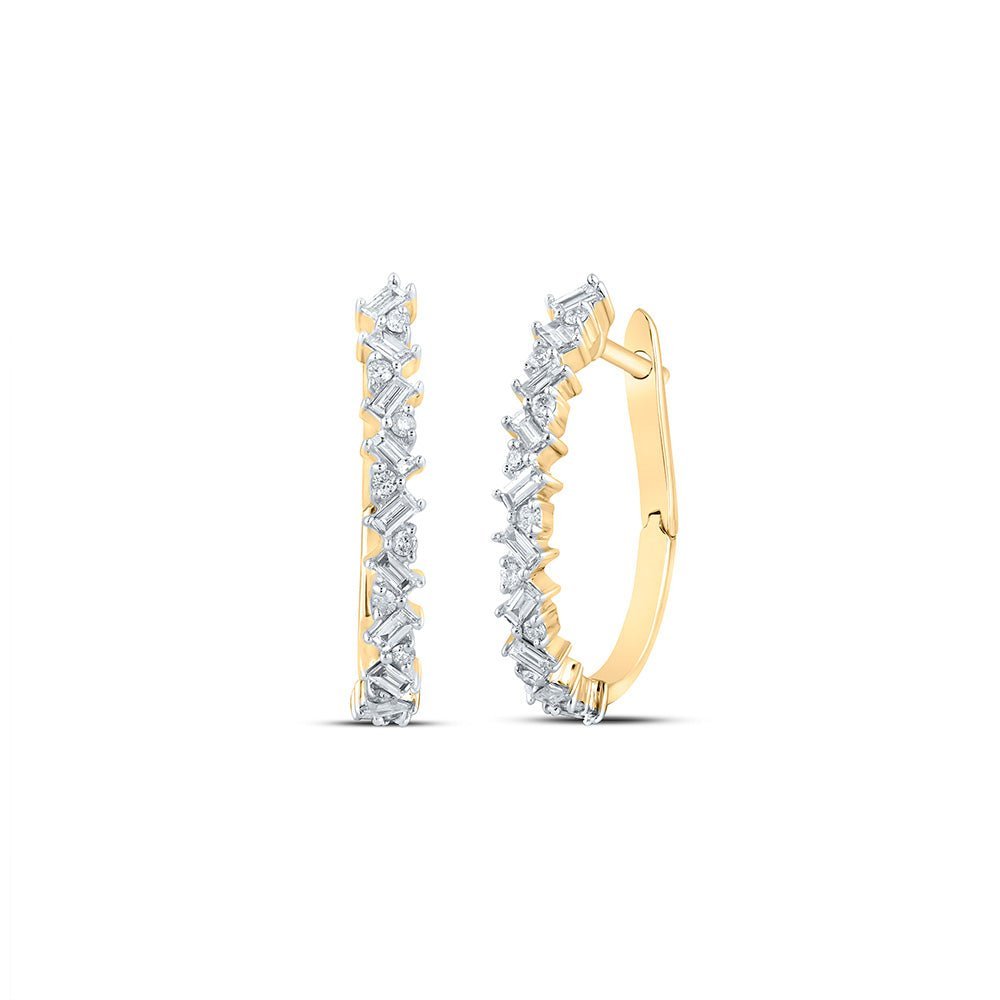 10kt Yellow Gold Baguette and Round Diamond Hoop Earrings - Timeless Elegance and Brilliant Sparkle - Splendid Jewellery
